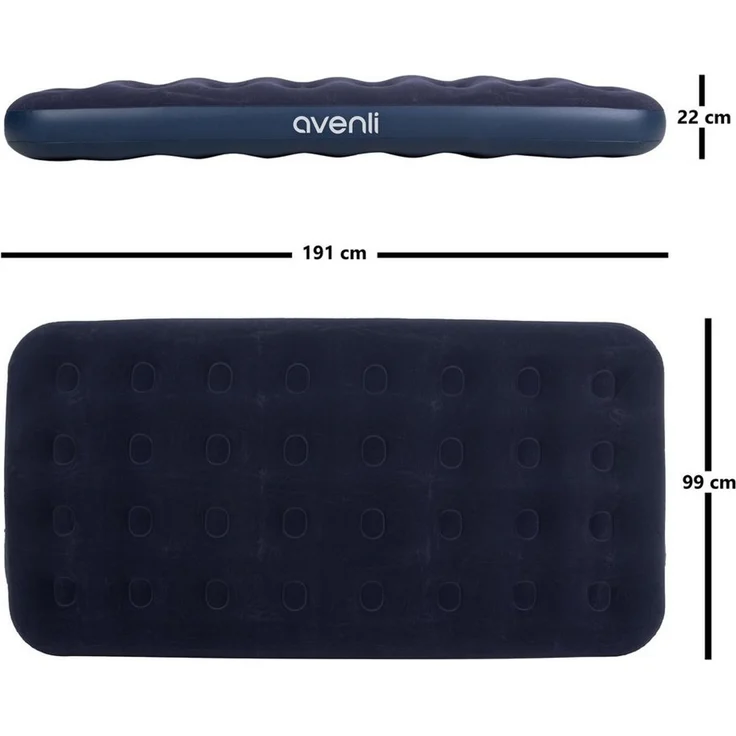 Avenli Luftmatratze Luftbett Camping für 1 Person blau 191x99x22cm Twin-Size, (aufblasbar Ideal als Reisebett oder Isomatte, für Indoor und Outdoor mit beflockter Oberfläche), Campingmatratze ohne Pumpe – Bild 3