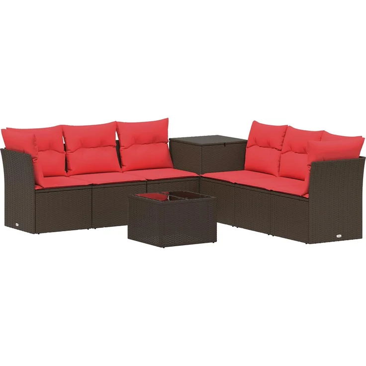 vidaXL Sofa Set 8 stk. Braun und Rot Polyrattan und Stahl 3448273 – Bild 2