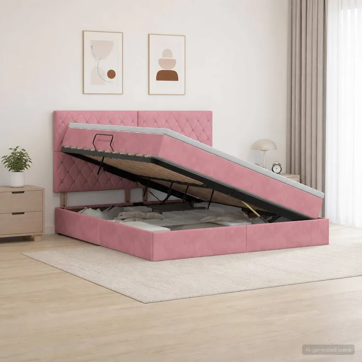 vidaXL LED-Speicherbett mit Matratze Rosa 160 x 200 cm Samt 3460085