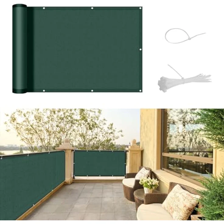 SUNNY GUARD Benutzerdefinierte Balkon Sichtschutz Wetterfest 80x200cm Balkonverkleidung Balkonabdeckung Balkonumspannung UV-Schutz Windschutz mit Kabelbinder,Grün – Bild 1