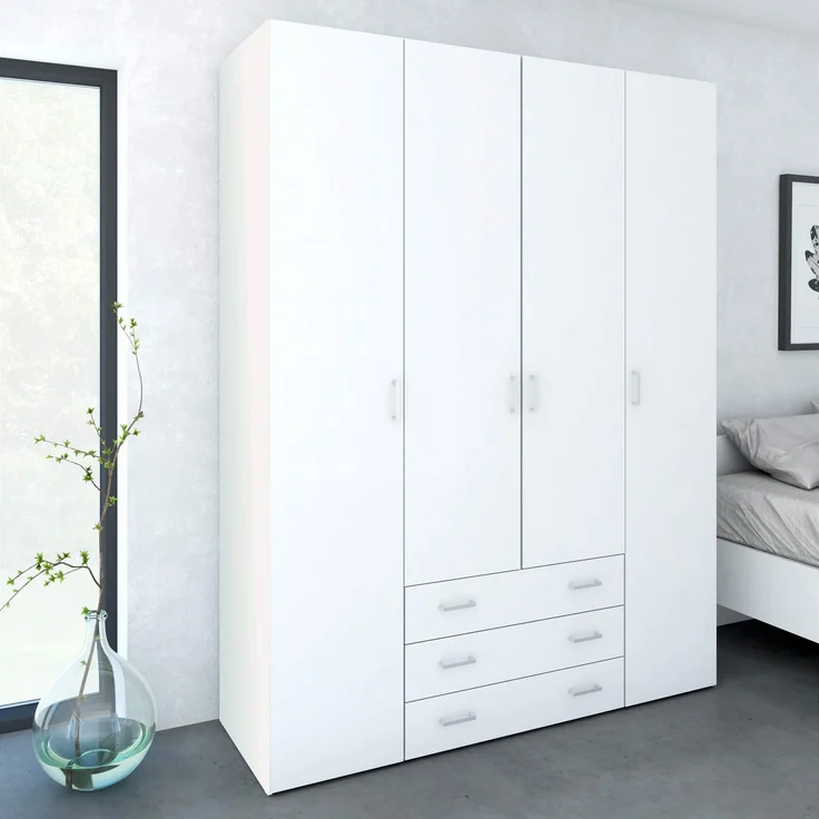 Kleiderschrank, Farbe Weiß 154 x 200,4 x 49,5 cm – Bild 1