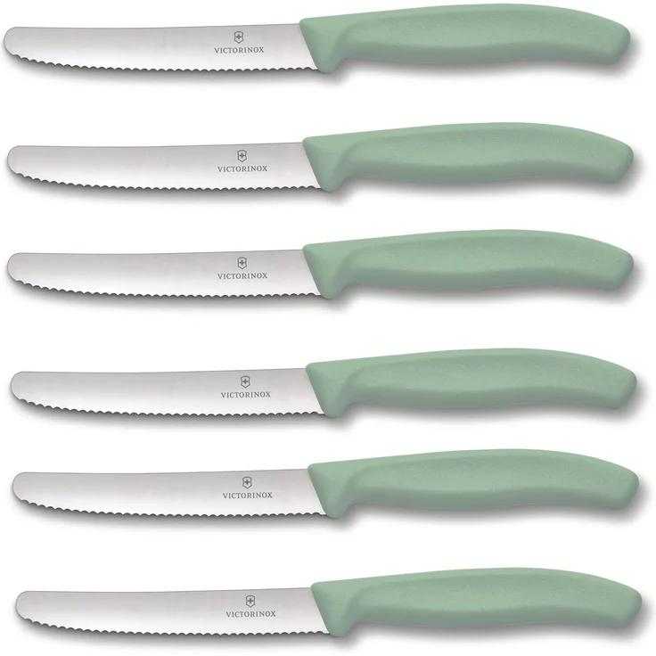 Victorinox | Tafelmesser Swiss Classic | 6 Stück | Hellgrün | extra scharfer Wellenschliff | Swiss Made | ideal auch als Brötchenmesser – Bild 1