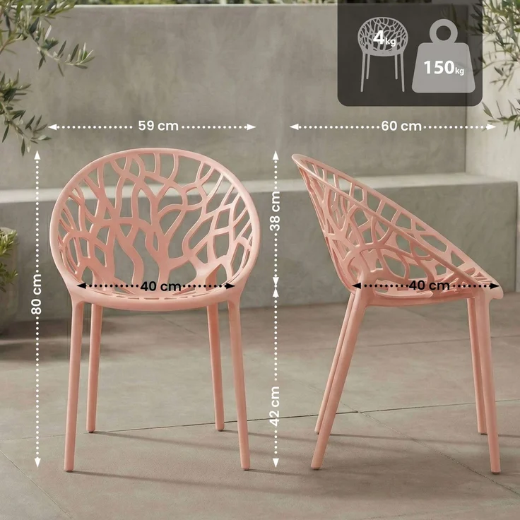 CLP Gartenstuhl Hope mit Lehne stapelbar wetterfest UV-beständig bis 150 kg,rosa – Bild 2