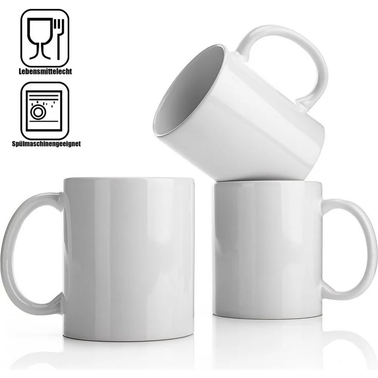 BigDean 12 Stück große Kaffeebecher weiß 300ml spülmaschinenfest aus hochwertigem Porzellan - Tassen zum Bemalen - Kaffeepott Glühweinbecher Kaffeetasse weiß - Kaffeetassen Set groß – Bild 3