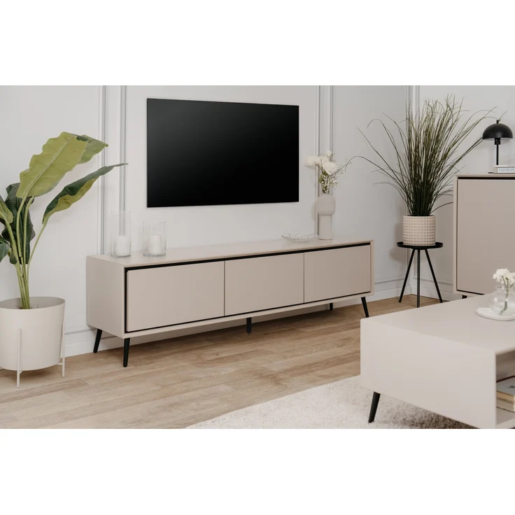 Lowboard >Arona< 3 Klappen, in Sand / Schwarz - 175x50x38cm (BxHxT) – Bild 4