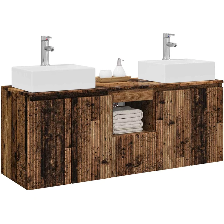 vidaXL Badezimmerschrank-Set 3 stk. Altholz 129 x 41 x 79,5 cm 3405655 – Bild 3