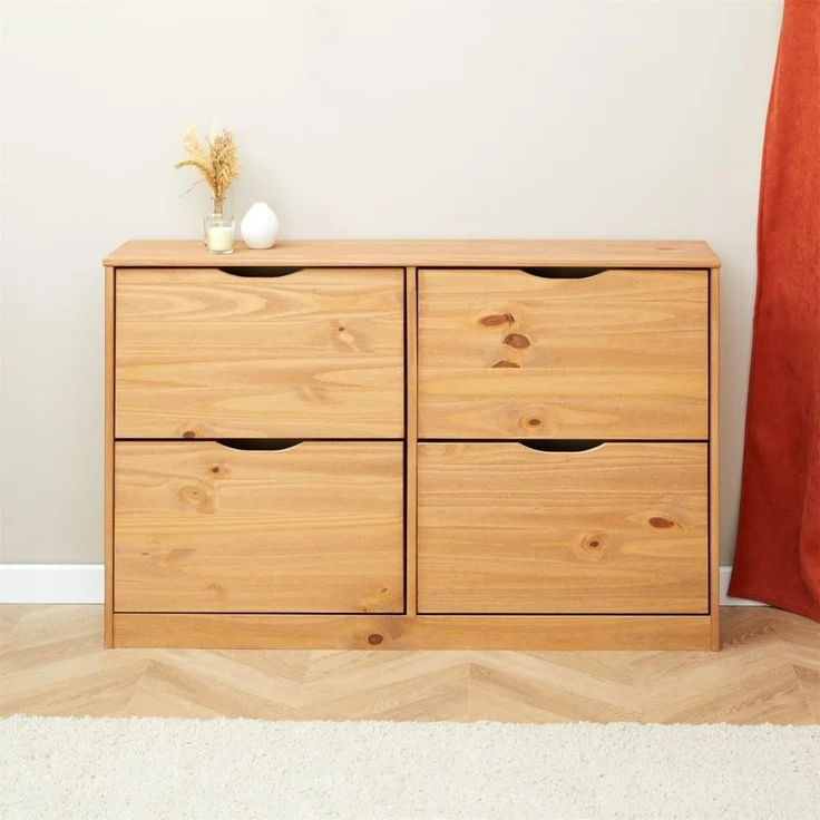 IDIMEX Schuhkommode BASIL, Schuhschrank Schuhkipper Schuhkommode 4 Klappen Kiefer massiv honigfar – Bild 2