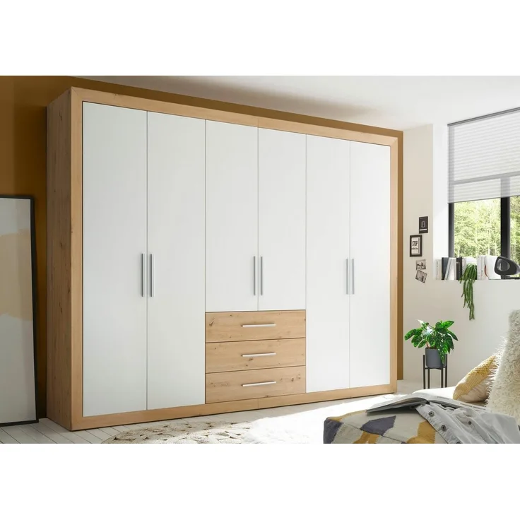 Kleiderschrank mit Drehtüren Schlafzimmer ca. 289 x 225 x 59 cm FERNANDO Artisan Eiche Nb. / Weiß