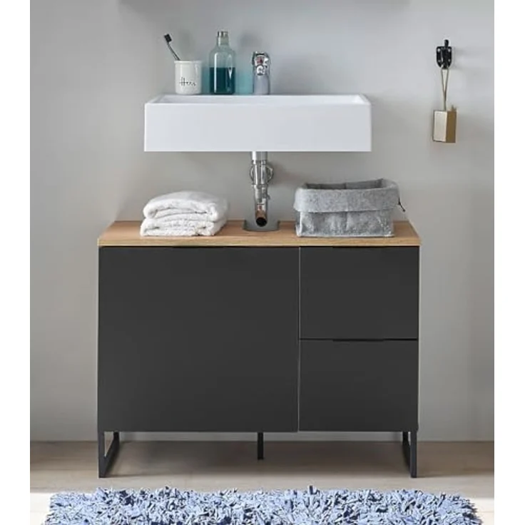 moebel-dich-auf Waschbeckenunterschrank Aspen 80 80 x 60 x 35 cm, Schwarz matt, Oberboden: Evoke Eiche – Bild 5