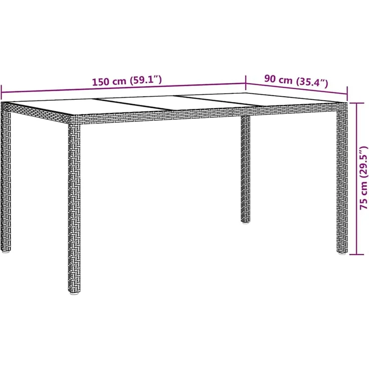 vidaXL Gartentisch Schwarz 150 x 90 x 75 cm Poly-Rattan 362540 – Bild 7