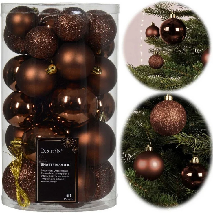LS-LebenStil Weihnachtsbaumkugel 30 Kunststoff Weihnachtskugeln Braun Espresso 4cm-6cm Baumkugel Dekoku (30 St), Bruchsicher Christbaumschmuck Weihnachtsbaumschmuck Deko Kugeln – Bild 1