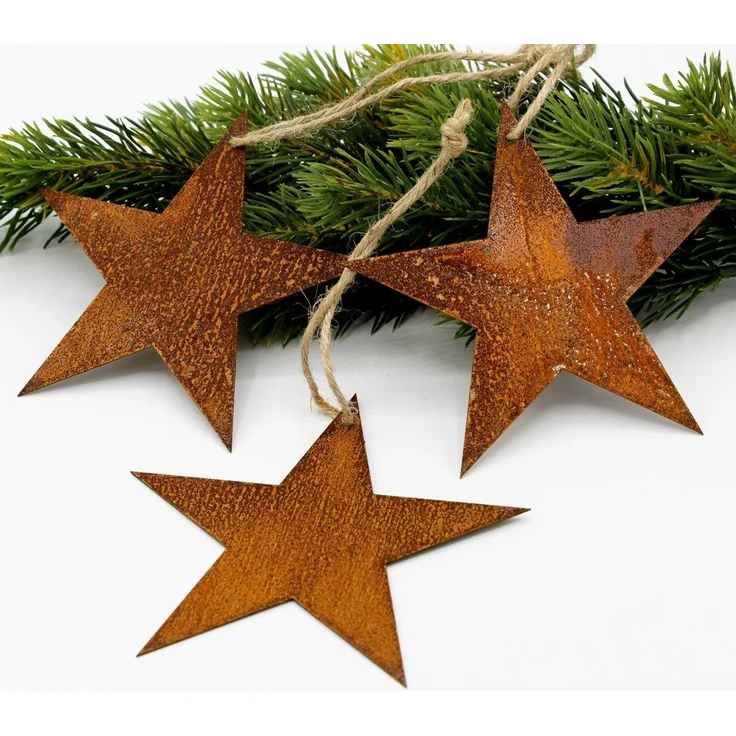 LB H&F Lilienburg Weihnachtsbaumkugel 3er SET Anhänger Weihnachtsbaum Stern Sterne Deko Weihnachten Rost, Weihnachtsanhänger Christbaumschmuck Gartendeko Winter rostig – Bild 1