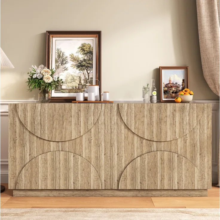 DESVIAE Sideboard mit flexiblen Einlegeböden und Feder-Türen 160x80x40 cm Spanplatte Natur