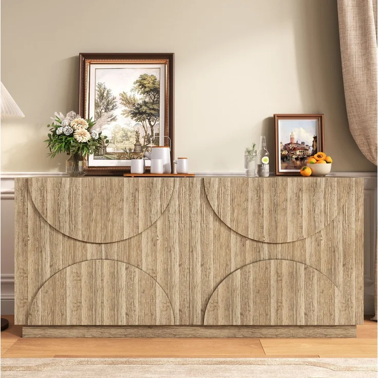 DESVIAE Sideboard mit flexiblen Einlegeböden und Feder-Türen 160x80x40 cm Spanplatte Natur – Bild 1