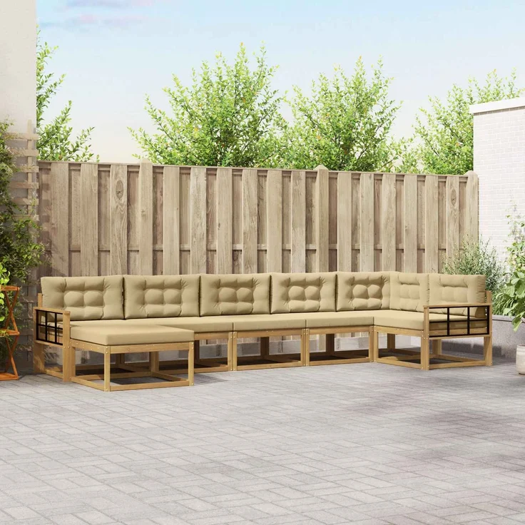 vidaXL Outdoor-Sofagarnitur 7 stk. 7-Sitzer Weiß und Beige 3386772 – Bild 1