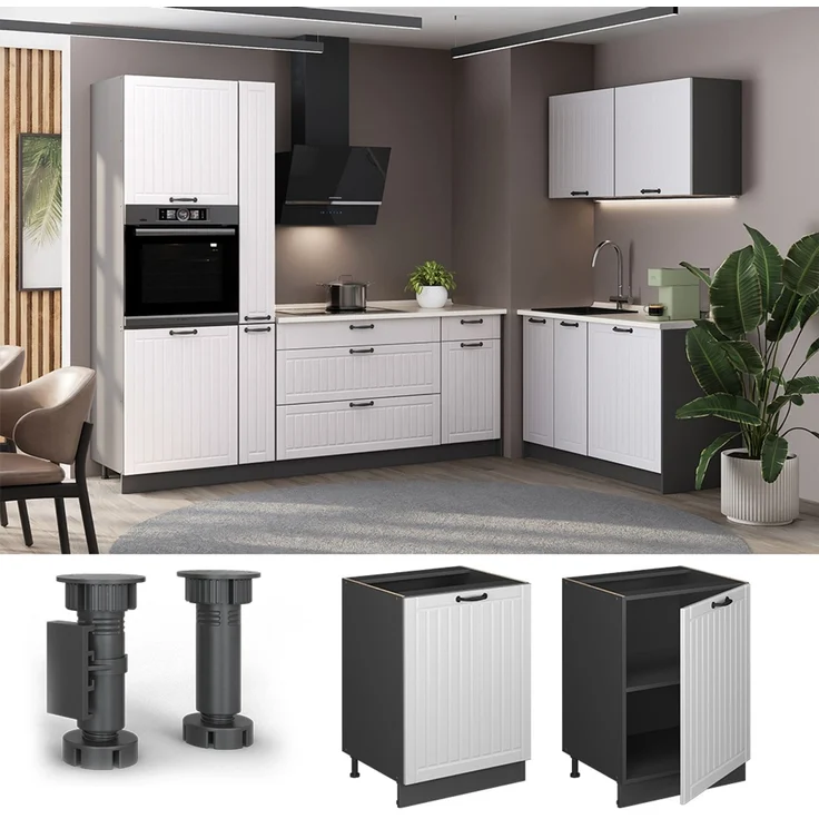 Küchenunterschrank Fame-Line Weiß Landhaus/Anthrazit 60 cm 1 Tür ohne Arbeitsplatte Vicco – Bild 4