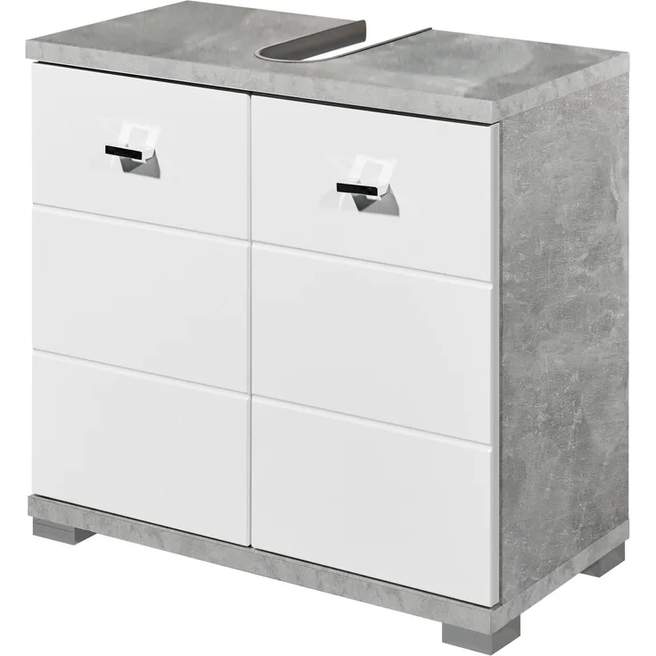 Waschbeckenunterschrank >Peter< in Weiß Hochglanz aus MDF - 60x57x31cm (BxHxT)
