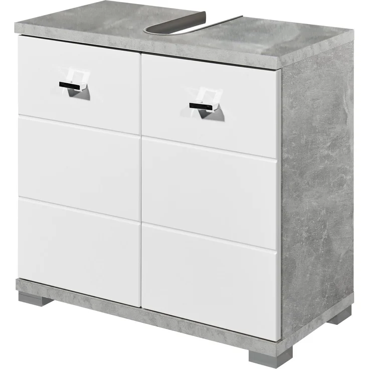 Waschbeckenunterschrank >Peter< in Weiß Hochglanz aus MDF - 60x57x31cm (BxHxT) – Bild 1