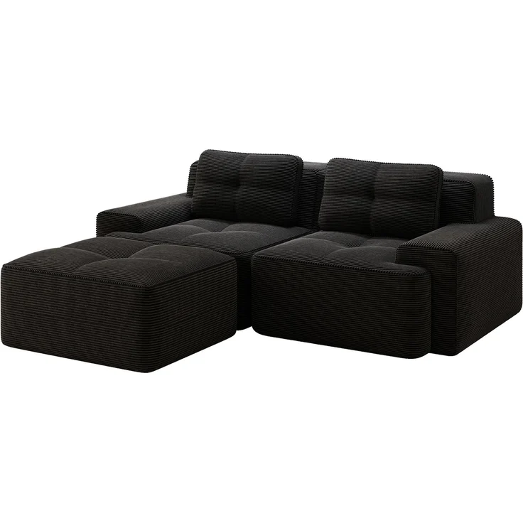 Boneless Modulsofa,Modernes L-förmiges Modulsofa für Wohnzimmer mit Tiefem Sitz bequemes Corduroy-Cloud-Sofa mit Ottoman Getuftetes Zweisitzer-Schlafsofa,Corduroy,Schwarz, – Bild 5