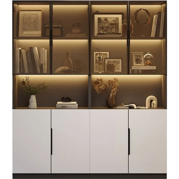 BlingBin Vitrine Glashängeschrank mit LED-Leuchten (1er Set, 1-St, Vitrine mit Glastüren, 30x160x200cm) Bücherregal für Sammlerstücke,einstellbare Farbtemperatur & Helligkeit – Bild 4