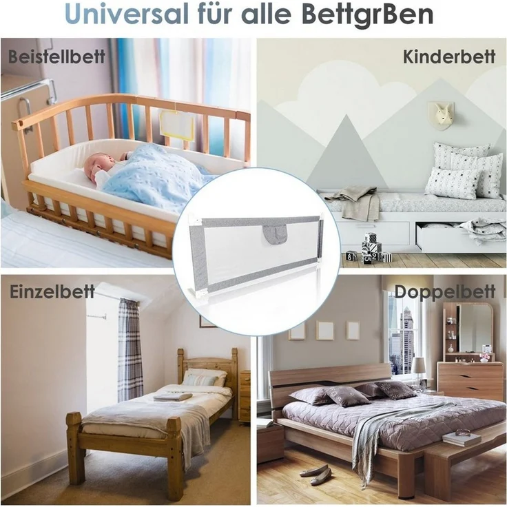 Clanmacy Bettschutzgitter Bettgitter, Bettgitter, Kinderbettgitter für Kinder, Babybettgitter (klappbar, tragbar, Kinderbettschutzgitter, Fallschutz 150-200cm), aus Metall – Bild 3
