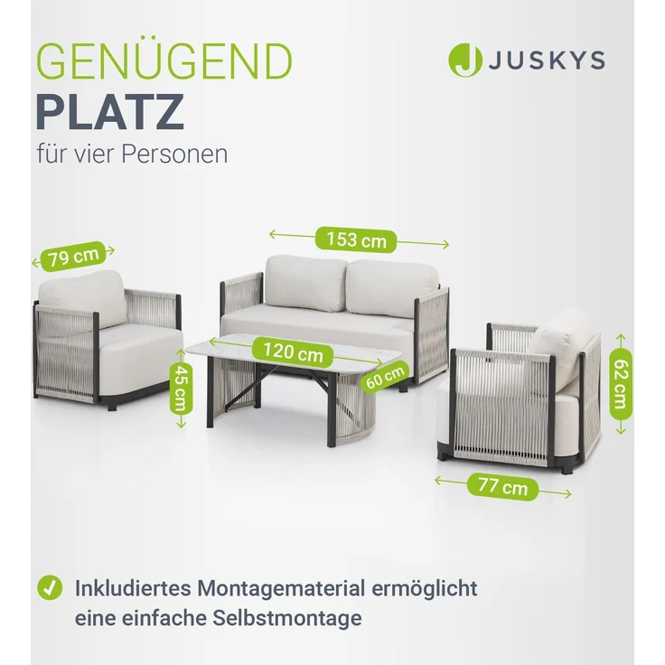 Juskys Premium Outdoor Lounge Curacao - Modernes Gartenmöbel Set, wasserabweisendes Olefin, wetterfest - Möbel für Garten & Terrasse, Gartenlounge – Bild 4