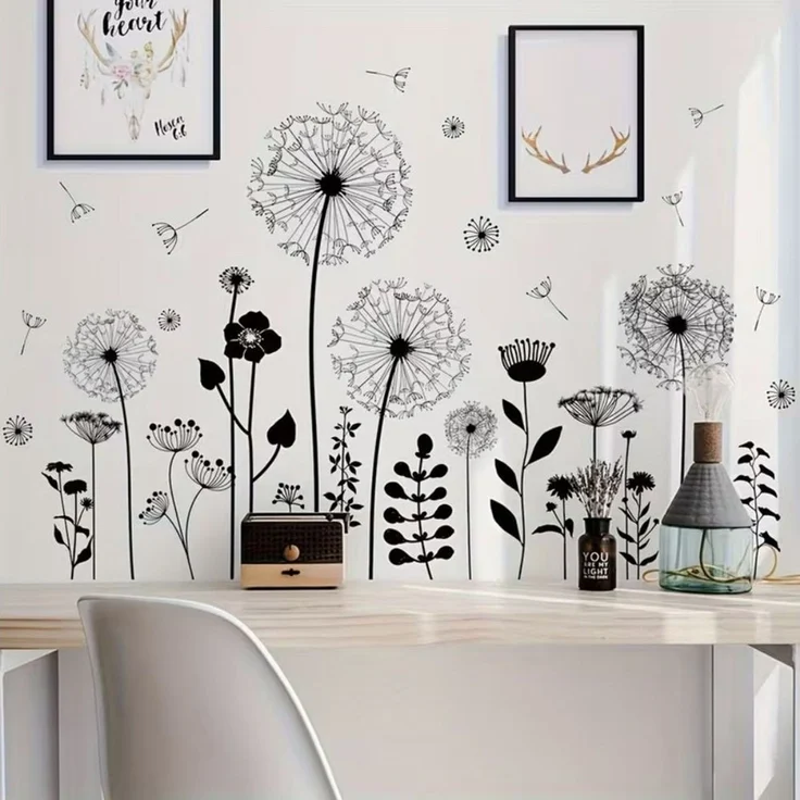 Montegoni Wandsticker Dandelion Wandtattoo – Selbstklebende Löwenzahnblumen für Wände (Einzelset, 1 Wandtattoo-Bogen), Selbstklebend, rückstandslos abziehbar, einfach anzubringen, modern – Bild 1