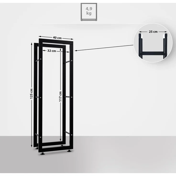 DELUKE® Kaminholzregal innen Metall SATLO - für Feuerholz Brennholzregal innen Kaminholzständer Kaminholzhalter Feuerholzregal InnenSchwarz, 25x40x125cm – Bild 2