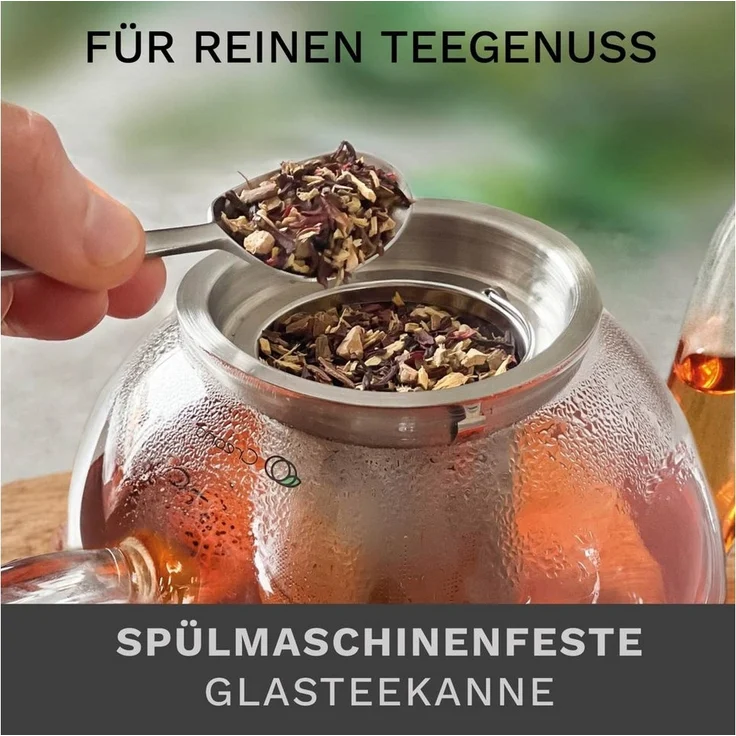 Creano Teekanne Creano Glas-Teekanne 1,5l, 3-teiliger Teebereiter mit integriertem, (1er-Set, 2-St), tropffrei – Bild 3