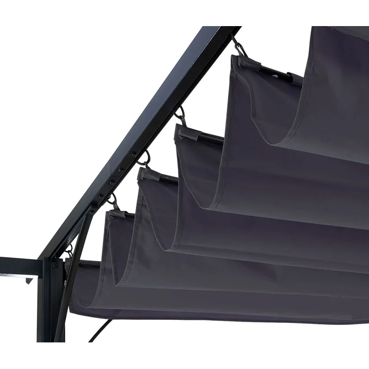 Pergola HWC-C42 mit Schiebedach, Stahl / Stoff, Grau, 3,5x3,5 m – Bild 3