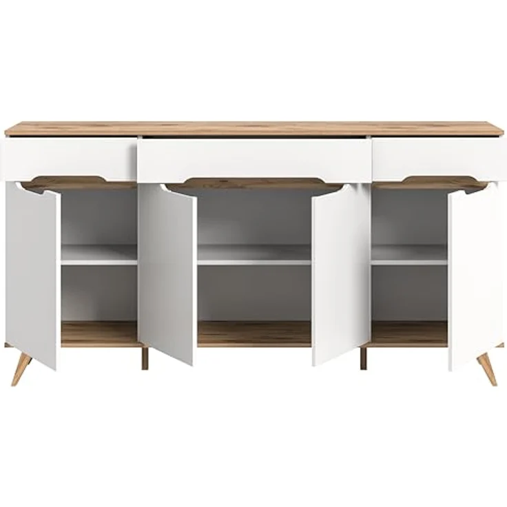 Xonox Sideboard, Weiß, Holzwerkstoff mit Glastüren, B/H/T: 185x95x40 cm, nachhaltig und elegant – Bild 5