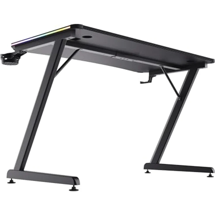 Trust Gaming GXT 709 Luminus RGB Gaming Tisch mit LED Beleuchtung, 10 Modi, USB-Betrieb, Gaming Schreibtisch mit Headset und Getränkehalter, Computertisch 120x60 für Büro, Gamer - Schwarz – Bild 14