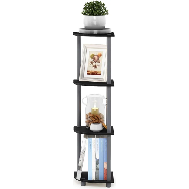 Furinno kompaktes Eck-Mehrzweck-Regal mit 4 Ebenen, schwarz/grau, 29. 46x29. 46x110. 49 cm – Bild 6