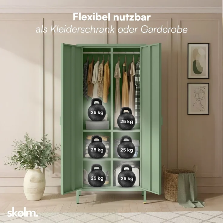 skølm 'Ituri' Kleiderschrank, Metall, 170x45x80 cm, mintgrün, Garderobe mit 4 Fächern und 2 Kleiderstangen – Bild 5