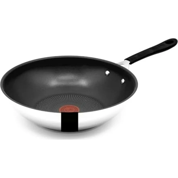 Tefal E30 Jamie Oliver Edelstahl Wok 28 cm, Antihaftbeschichtet, Induktionsfähig, Thermo-Signal, Backofenfest bis 175°C, Hitzebeständig bis 260°C, Genieteter Edelstahlgriff mit Silikon – Bild 1