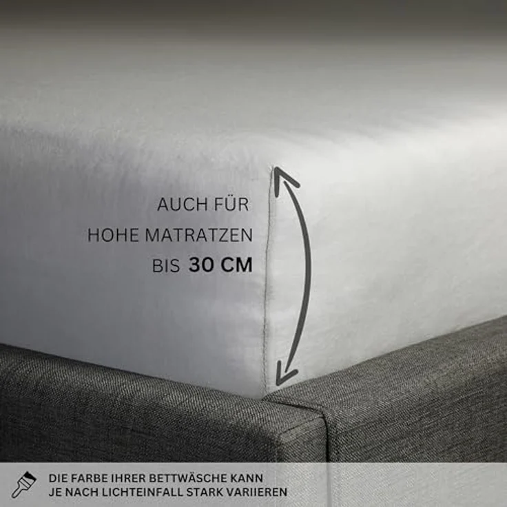 Esprit Spannbettlaken PREMIUM Spannbettlaken, 95% Baumwolle, 5% Elasthan, Gummizug: rundum, (2 Stück), 100 x 200 cm - 2er Set in Grau – Bild 5