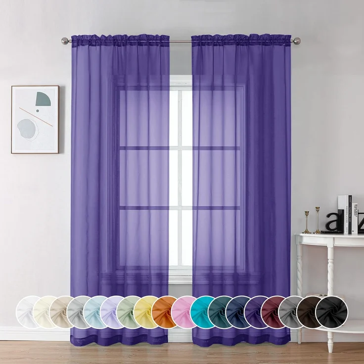 Chyhomenyc Durchsichtige Vorhänge, 183 cm lang, 2 Paneele, lichtfilternd, weich, luftig, Voile, Fenstervorhang für französische Tür, Schlafzimmer, Wohnzimmer, je 106x183 cm (B x L), Violett