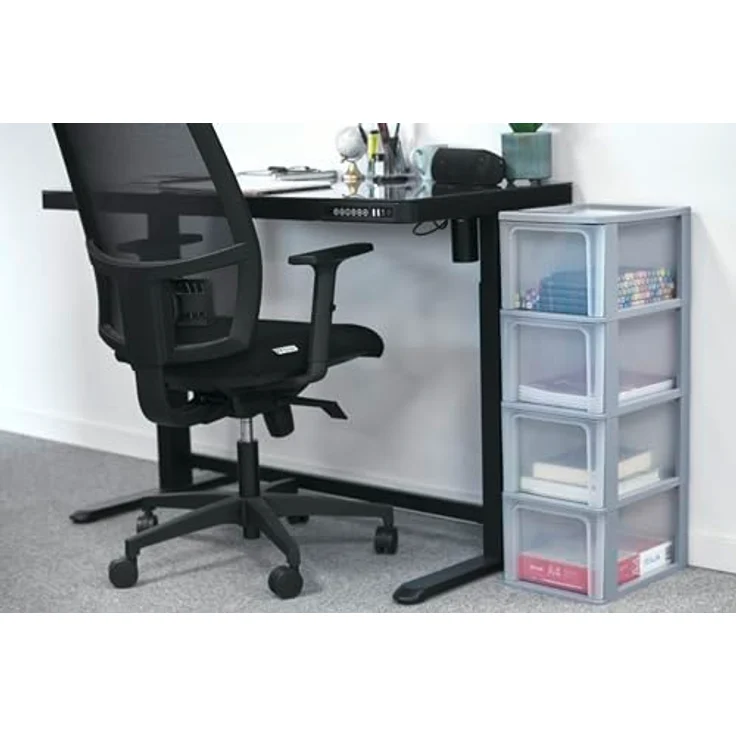 Iris Ohyama, Kunststoff Schubladenbox mit 4 tiefen Schubladen, Grau, Easy-Pull-System, A4, A5 & A6 Format, Schreibtisch Organizer für Büro, Schule, Schreibwaren, BPA-frei, Schubladenschrank, OCH-2400 – Bild 4