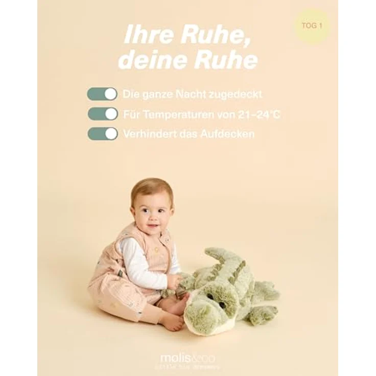 molis&co - Baby Schlafsack mit Füßen -Ideal für Frühling und Herbst - Babyschlafsack mit Beinen 1 tog - 100% Baumwolle (Oeko-TEX 100), Premium Qualität - Jungle (100 cm) – Bild 6