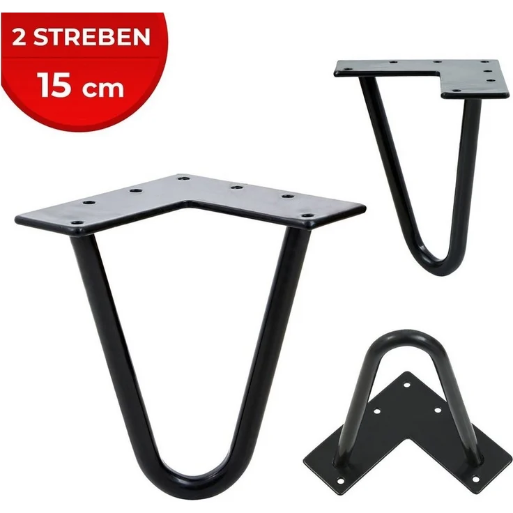VENDOMNIA Tischbein Hairpin 4er Set, Metall, aus Stahl, 2 oder 3 Streben, Größenwahl, Haarnadel Möbelfüße,Hairpin Legs Tischgestell,Couchtisch, Schreibtisch – Bild 2