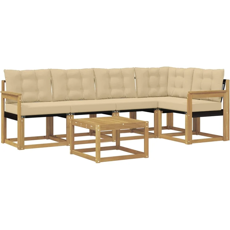 vidaXL Outdoor-Sofagarnitur 6 stk. 5-Sitzer Weiß und Beige 3389495 – Bild 2