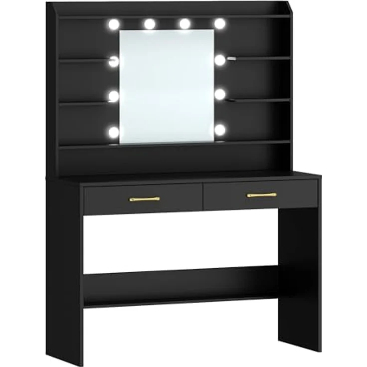 Schminktisch mit Spiegel, Schminktisch mit Ablageflächen und 2 Schubladen, für Schlafzimmer, Wohnzimmer, Verstellbare Helligkeit, 40 x 100 x 149 cm, Schwarz – Bild 8