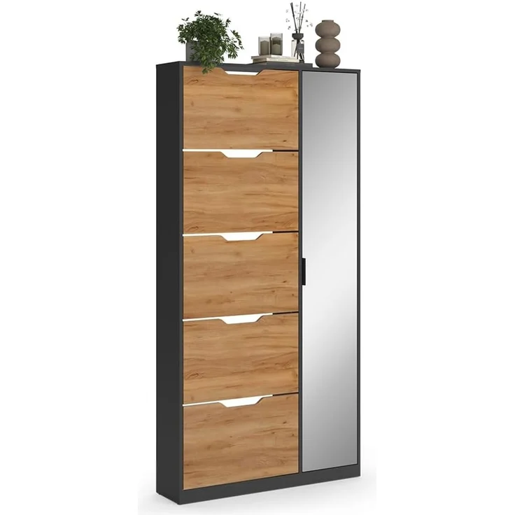 Schuhkipper Luca Anthrazit/Goldkraft Eiche 90 x 180.5 cm mit 5 Kippfächern & Spiegel Vicco – Bild 6