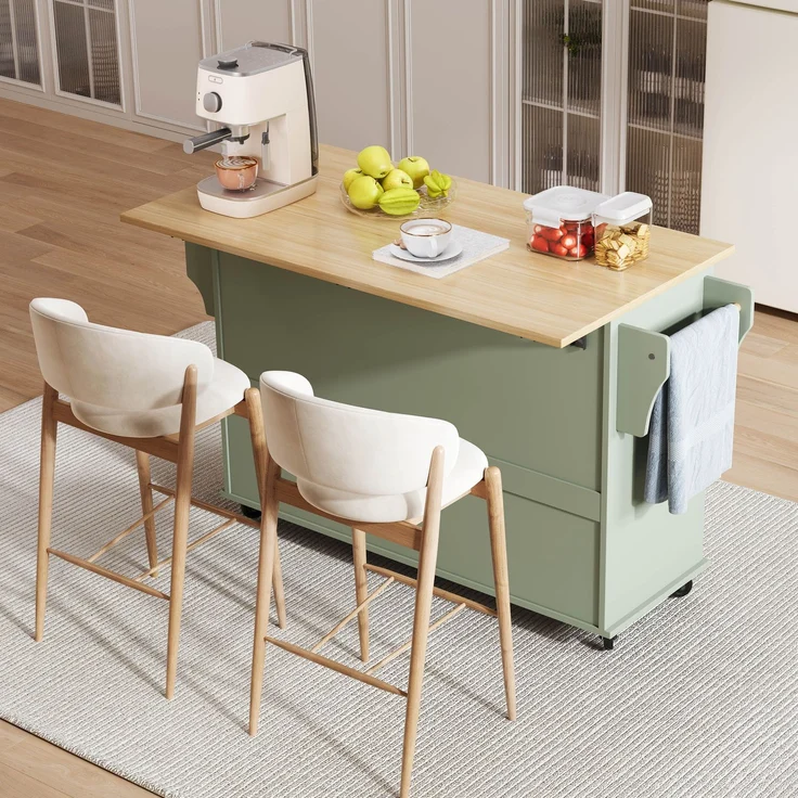 Küchenwagen B 138 x T 45/70 x H 92 cm aus MDF, ausklappbare Arbeitsplatte auf Rollen – Bild 3