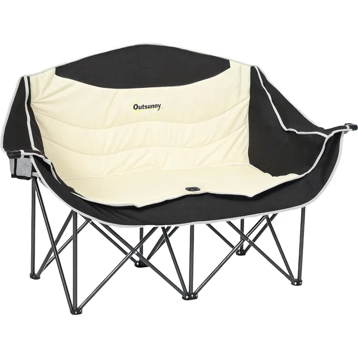 Outsunny Campingstuhl mit Getränkehalter, Tragetasche (2 Sitzer Faltstuhl, 1 St), bis 250kg belastbar, für Garten Camping Strand