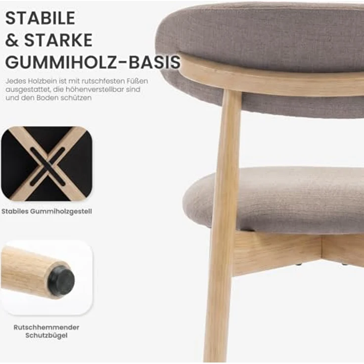 COLAMY Esszimmerstühle 4er Set, Stühle Esszimmer mit Rückenlehne, Moderne Küchenstühle Gepolstert, Stoff Dining Chairs mit Back, für Esszimmer, Küche, Restaurant, Holzbein in Naturholzfarbe, Kamel – Bild 7