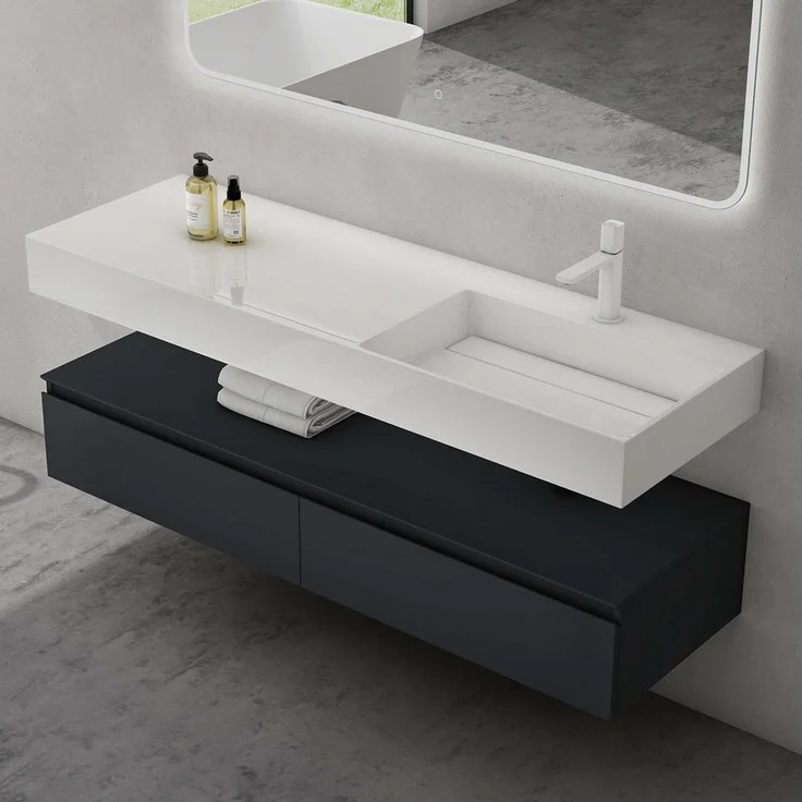 doporro Waschbeckenunterschrank Badmöbel Set Holzstruktur Schubladen Unterschrank Soft-Close MDF UP – Bild 2