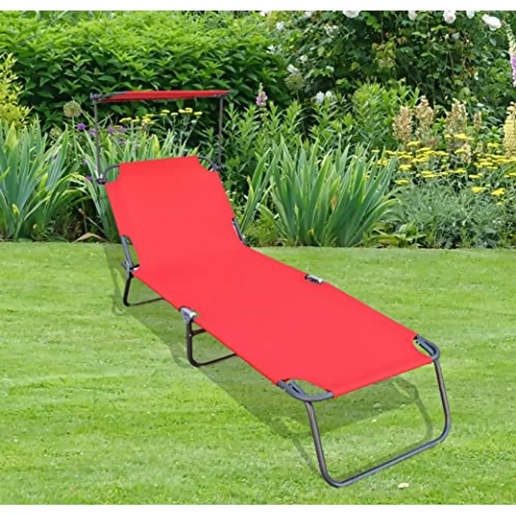 Ambia Garden Dreibeinliege, Rot, wetterfest, verstellbares Dach, klappbar, verstellbare Rückenlehne, 55x24x185 cm, Gartenmöbel – Bild 2
