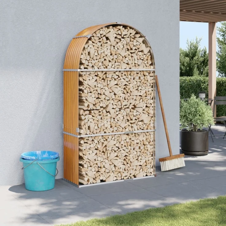 vidaXL Kaminholzunterstand Holzoptik 120x45x210 cm Verzinkter Stahl 364582 – Bild 1
