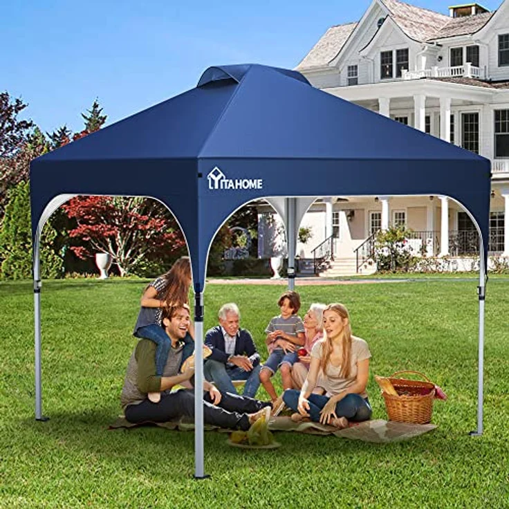 YITAHOME 3X3 wasserdichte Pavillon Faltpavillon, Faltbarer Pop up Pavillon Outdoor Anti-UV Gartenpavillon Höhenverstellbarfür Alle Jahreszeiten Für Party Camping Märkte Pool Festival, Blau – Bild 8
